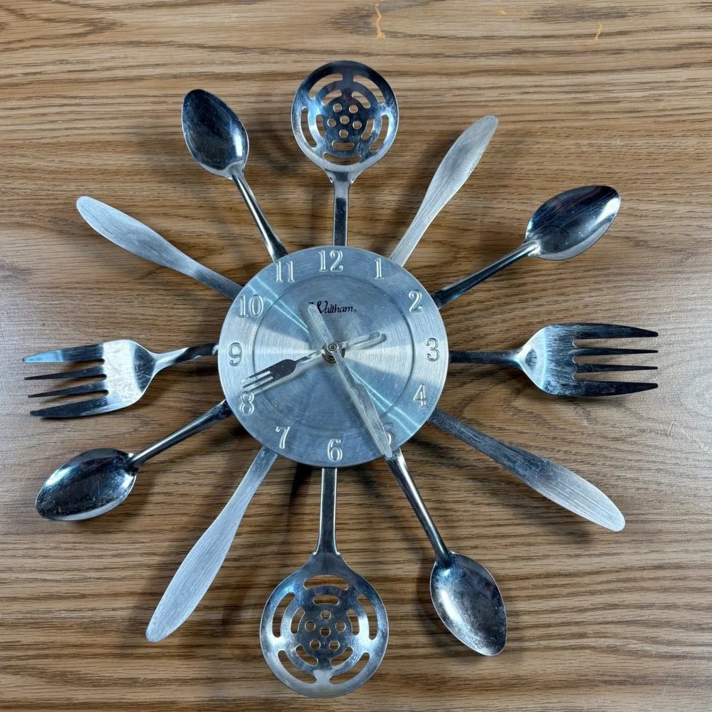 Parts onlyWaltham Cutlery Wall Clock Kitchen Silver Stainless Steel Utensil Art